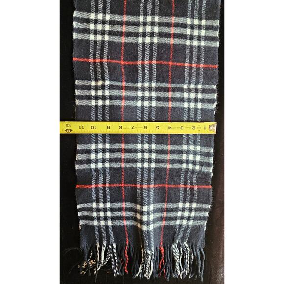 BURBERRYs of London 100% Lambswool Blue & Red Scarf Nova Check Vintage (2) - Picture 7 of 8